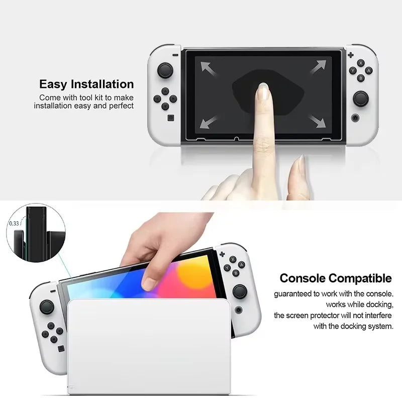 DATA FROG Tempered Glass Screen Protector For Switch OLED, 9H Hardness HD Clear Protective Film