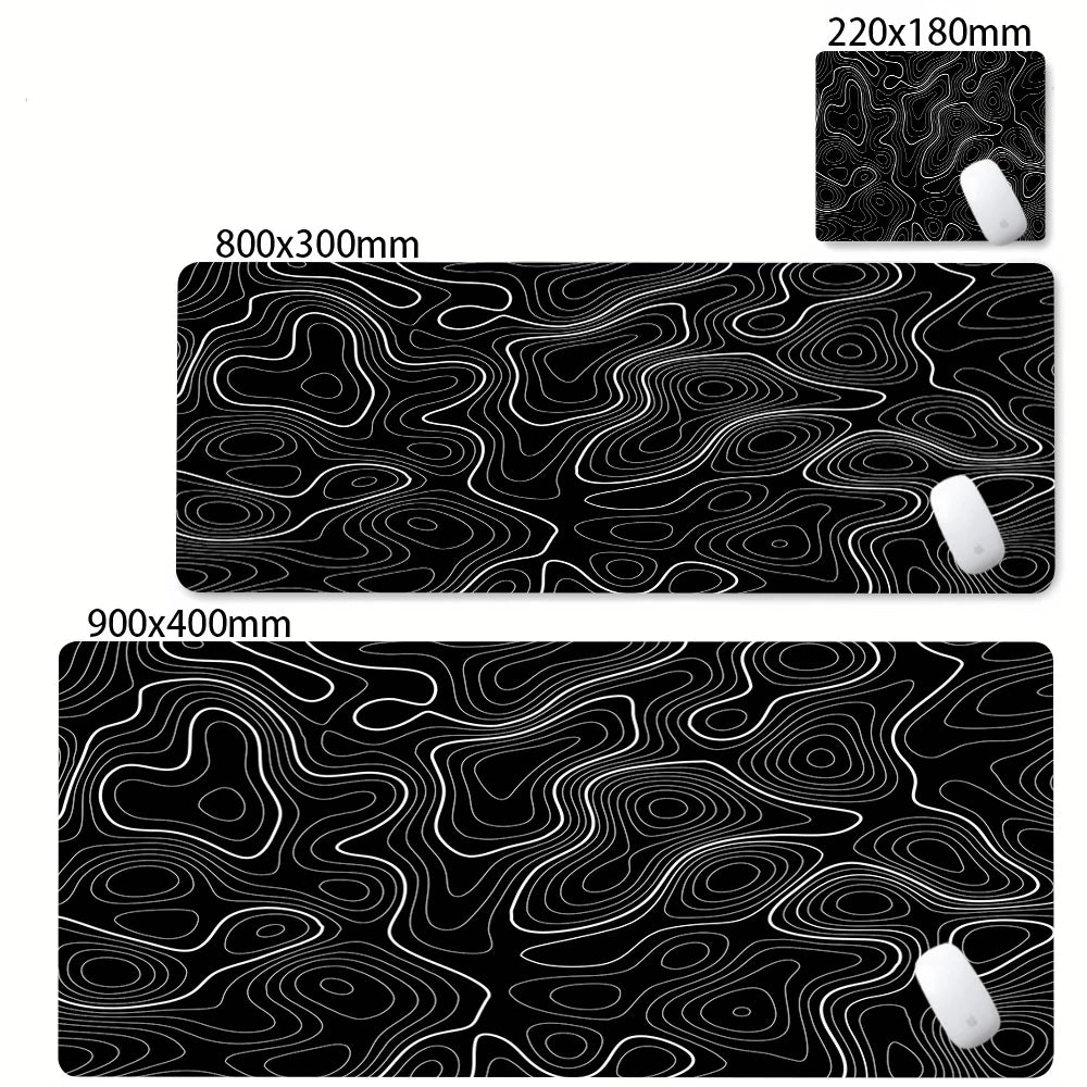 Black White Strata Abstract Design Gaming Mouse Pad Non-Slip Lock Stitched Edge Large Office Desk Mat for Computer and Keyboard