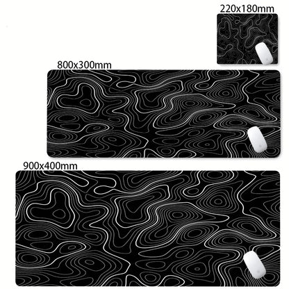 Black White Strata Abstract Design Gaming Mouse Pad Non-Slip Lock Stitched Edge Large Office Desk Mat for Computer and Keyboard