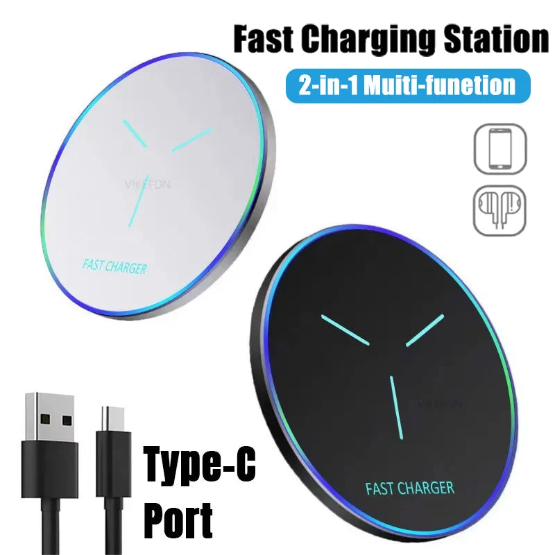 Wireless Charging Pad Fast Wireless Charger Compatible for iPhone 17 Pro 16 15 14 13 12 SE XS Max XR AirPods for Samsung Galaxy