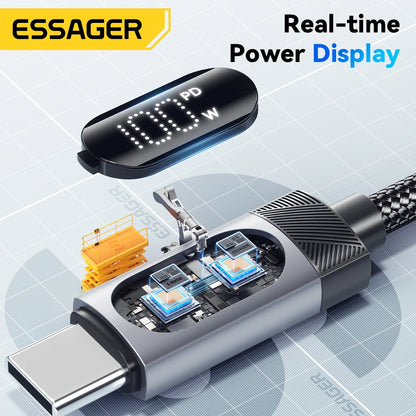 Essager Digital Dispaly USB C Cable For iPhone 17 16 Xiaomi Huawei 100W PD Fast Charging For Macbook iPad Type C to Type C Cable
