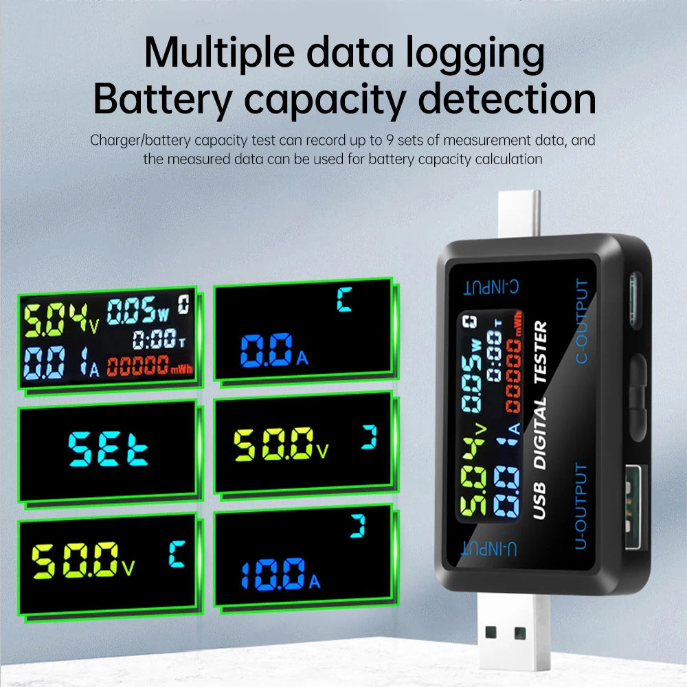 Fast Charging Tester 10 in 1 USB 4.5-36V 0-8A Voltmeter Current Voltage Meter Volt Ammeter Detector Power Bank Charger Indicator