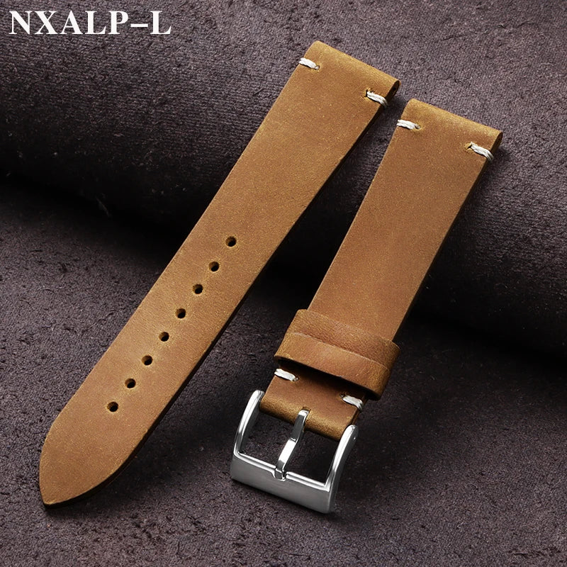 Vintage Oil Wax Leather Watch Band 18mm 20mm 21mm 22mm Handmade Stitching Cowhide Strap for Omega for Seiko Smartwatch Wristband