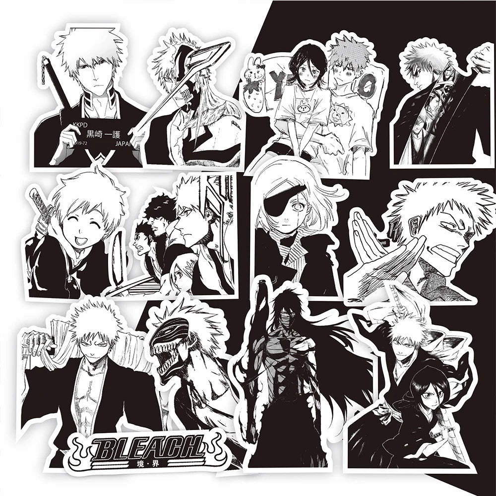 10/30/75PCS Black and White Anime BLEACH Stickers for Kids Cool Graffiti Skateboard Phone Case Laptop DIY Cartoon Sticker Toys