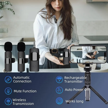 Mini Wireless Lavalier Microphone USB C Noise Cancellation Lapel Mic for iPhone 17/16/15 Video Recording Vlog