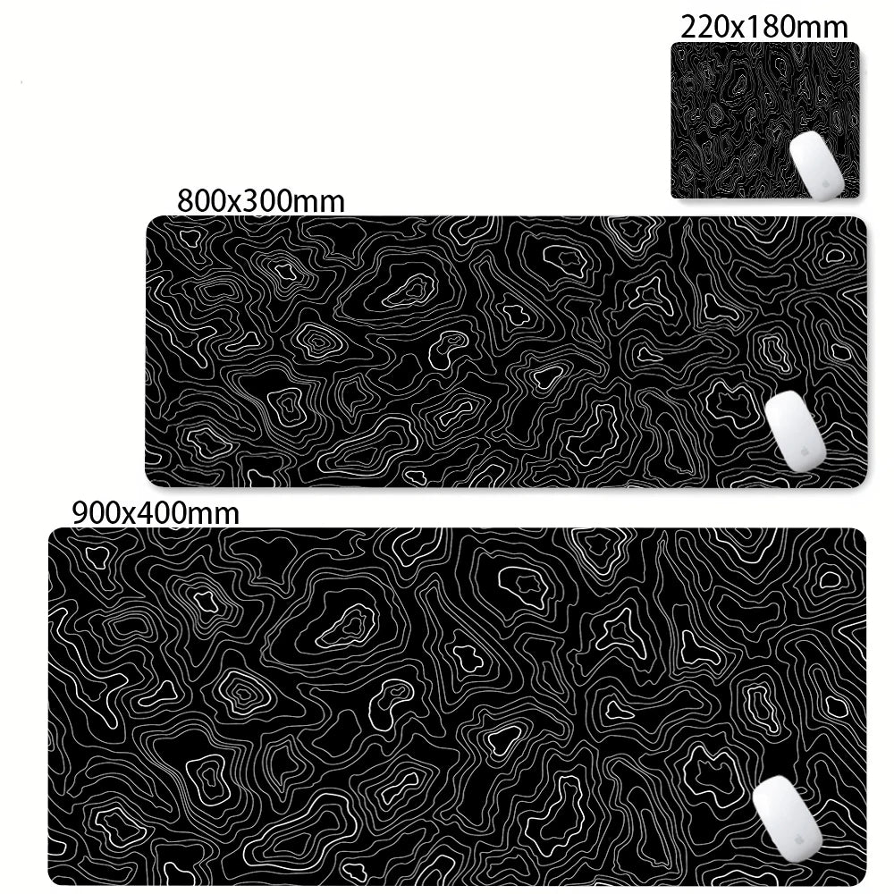Black White Strata Abstract Design Gaming Mouse Pad Non-Slip Lock Stitched Edge Large Office Desk Mat for Computer and Keyboard