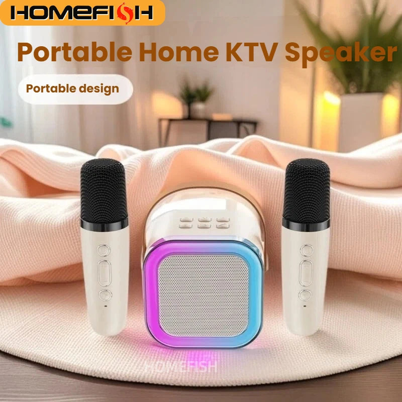 HOMEFISH K12 Karaoke Machine Portable 5.3 PA Speaker System with 1-2 Wireless Microphones Home Family Singing Children's Gifts