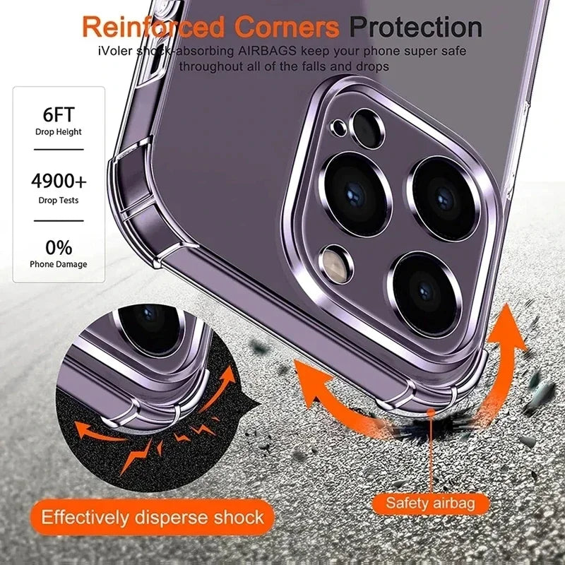 Shockproof Silicone Clear Phone Case For iPhone 13 11 12 14 17 Pro Max Mini Lens Protection Back Case For iPhone 15 16 PRO XS XR