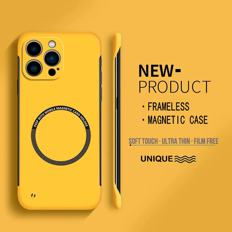 【Iron Plate Glue on Surfce 】Ultra Thin Hard Magnetic Frameless Phone Case For iPhone 15 14 Pro Max 13 12 Mini 11 Pro Max Cover