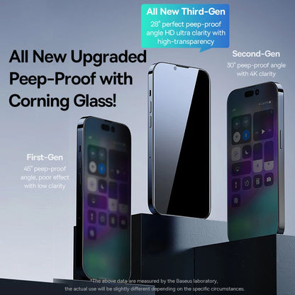 Baseus 0.4mm Corning Tempered Glass for iPhone 17 16 15 14 13 Pro Max Plus Screen Protector Anti-Peeping Auto Installation Film