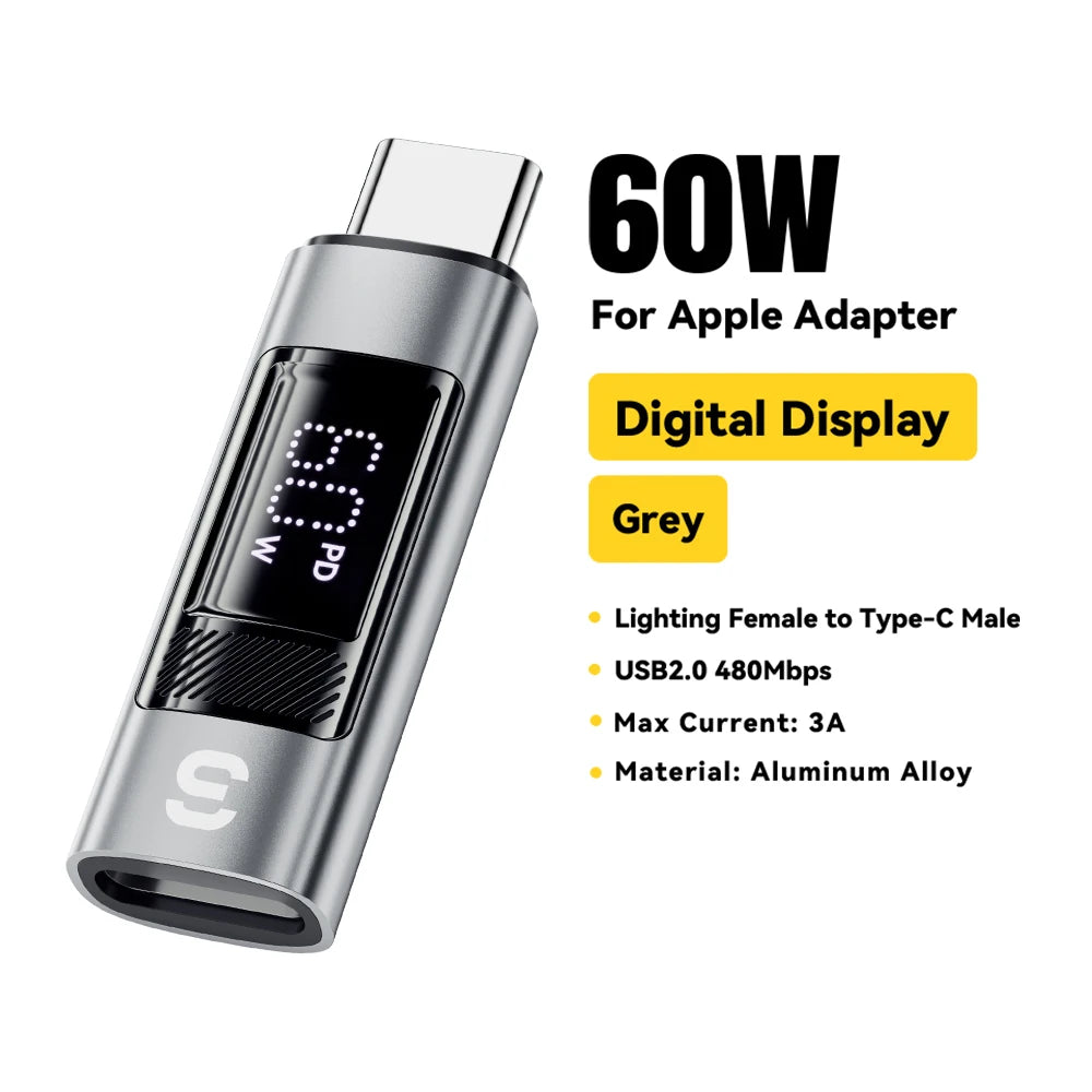 Essager Type C to Lighting OTG Adapter Digital Display PD 60W Fast Charging Lightning To Type C Connector For iPhone 17 16 15 14