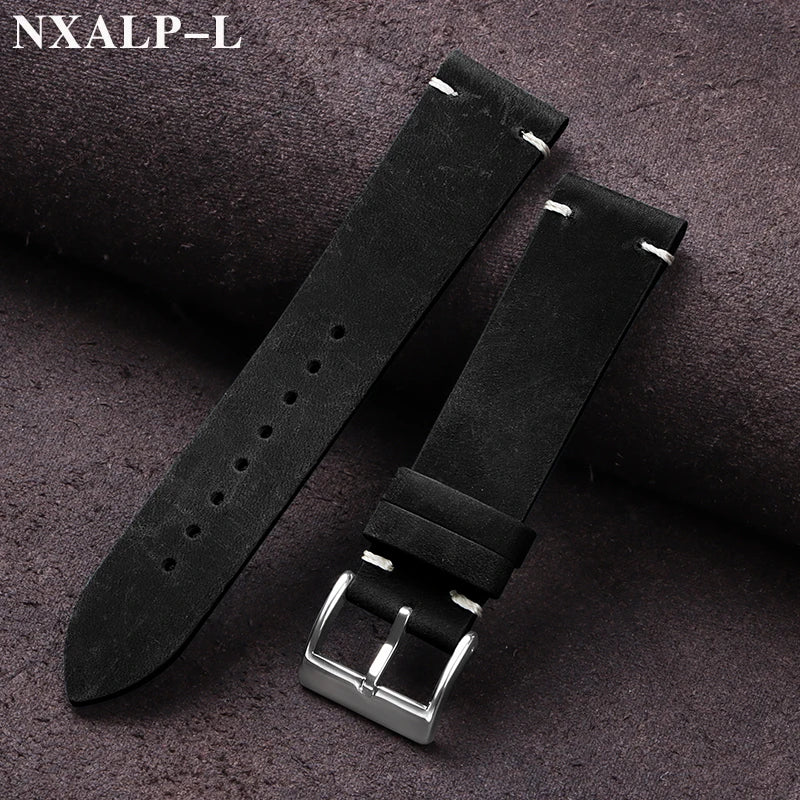 Vintage Oil Wax Leather Watch Band 18mm 20mm 21mm 22mm Handmade Stitching Cowhide Strap for Omega for Seiko Smartwatch Wristband