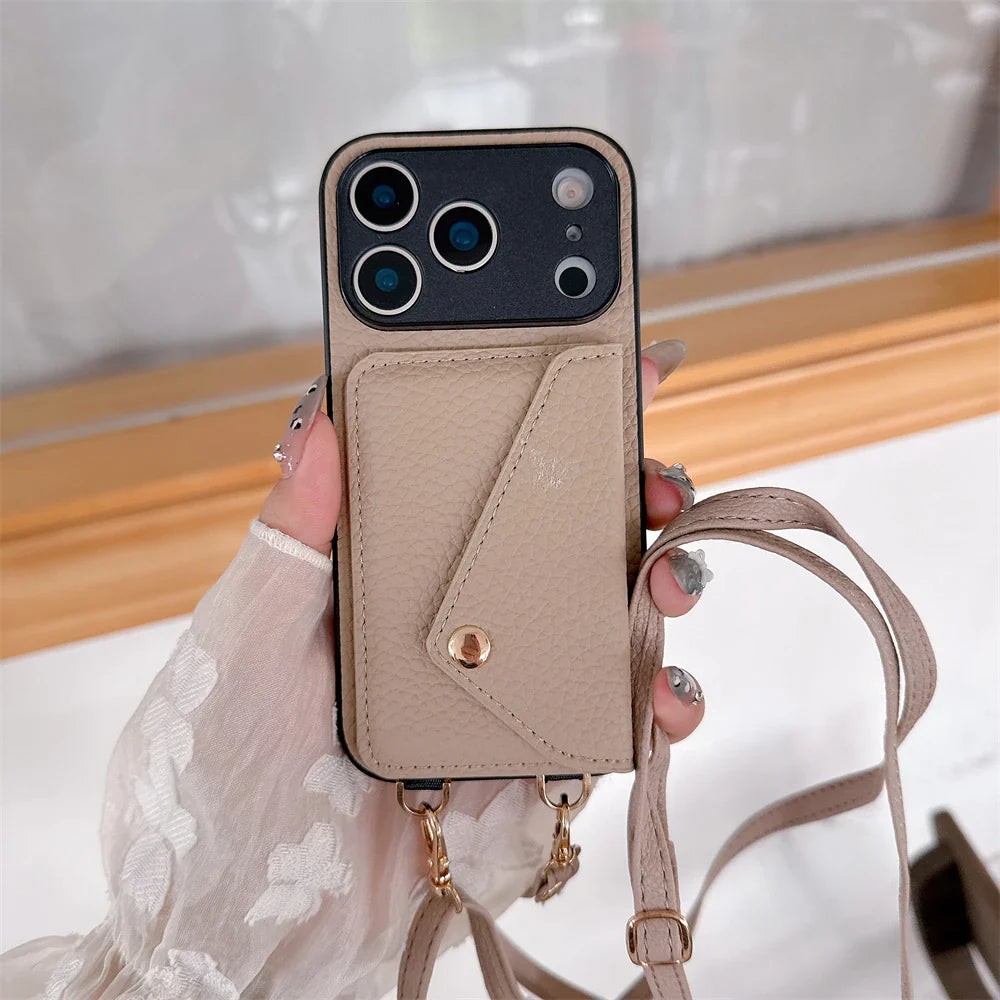 Luxury Crossbody Strap Lanyard Wallet Leather Case For iPhone