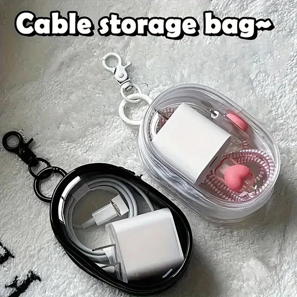1/2Pcs Transparent Doll Storage Bag with Keychain Outdoor Display Organizer Box for Plush Dolls Earphone Case Accessories