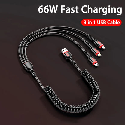 3 in 1 66W 6A Fast Charging USB Type C Cable Micro USB Cable for iPhone 14 Charging Cable for Samsung S24 Xiaomi Huawei USB Line