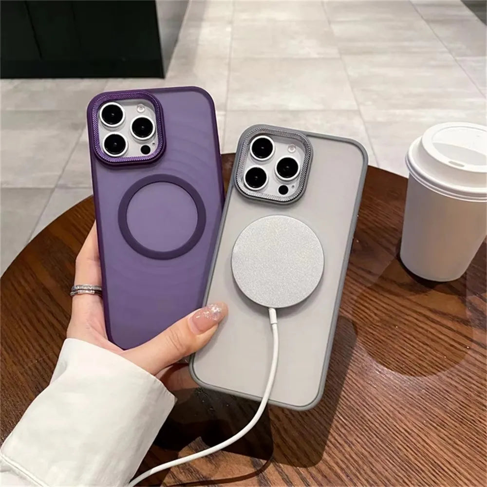 Luxury Spiricle Camera Protection Case for iPhone 15 16 Pro Max 16 Magsafe Cases for iPhone 14 12 11 13 17 Pro Max Matte Cover