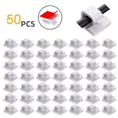50Pcs Adhesive Cable Wire Clips Clear Cable Outdoor Cable Management Wire Organizer Cord Holder for Under Desk Car Wall TV Cable