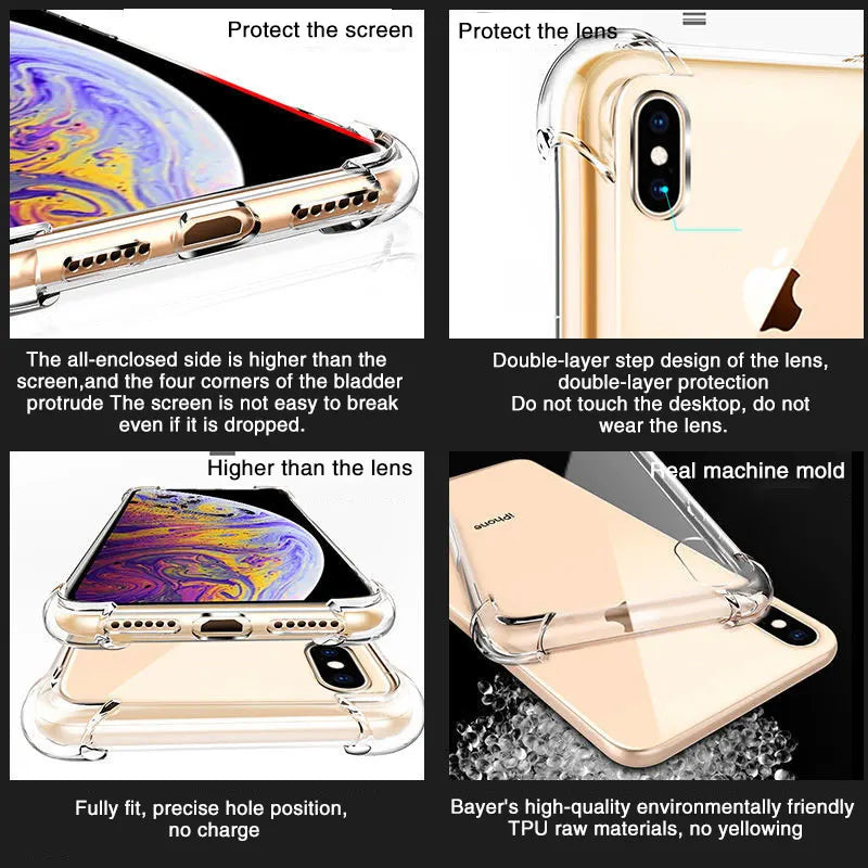 Luxury Clear Shockproof Phone Case For iPhone X Xr Xs Max Case 11 12 13 14 Pro Max 8 7 6s Plus SE 2020 Silicone Back Cover
