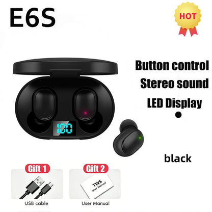 Wireless Bluetooth Earphones for Smartphones E6S TWS Digital Display Noise Cancelling Earbuds with Mic HiFi Stereo Sound Headset