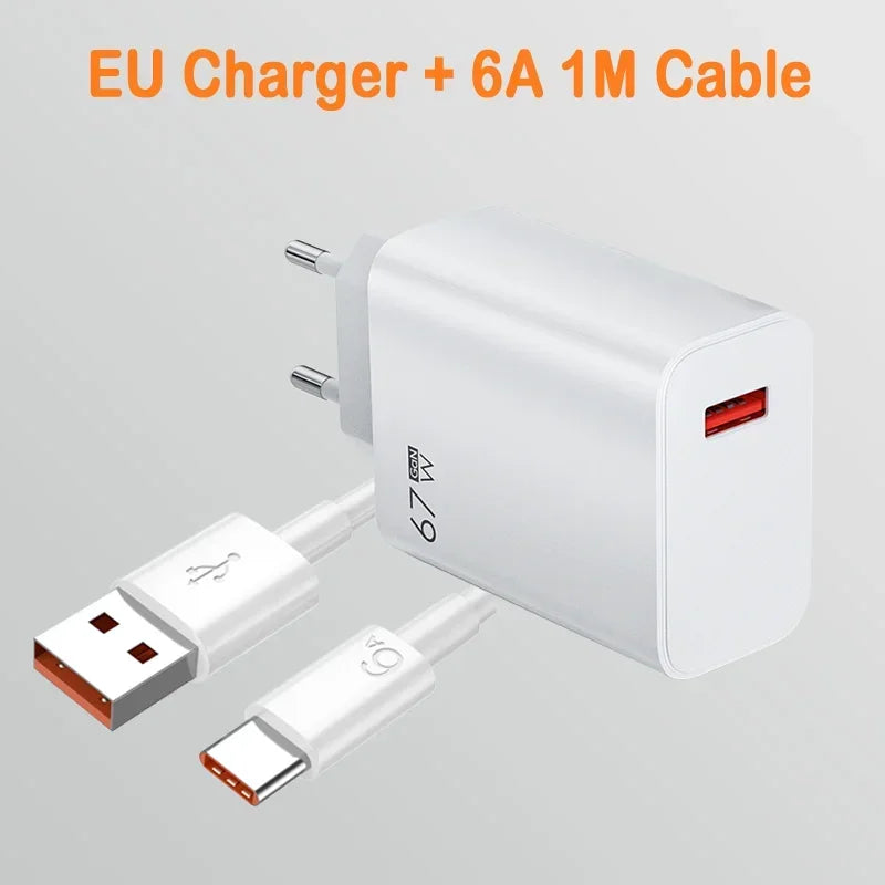 USB Charger 67W Turbo Fast Charge EU US UK Plug Adapter For Poco X6 Pro X5 F5 Mi 14 13 12s Redmi K60 K50 Mobile Phone Chargers