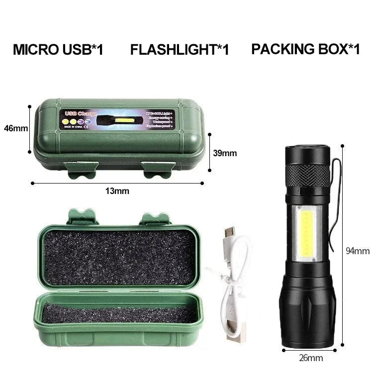 Mini Torch LED Rechargeable Flashlight Portable USB Charging Flashlight High Power Bank Camping Waterproof Long Range Lantern