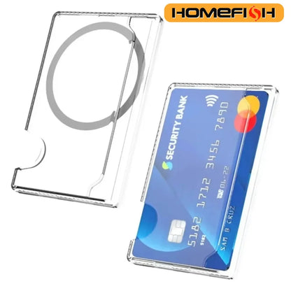 2026 Transparent PC Magnetic Phone Case Back Adhesive Card Holder Storage Box Strong Magnet Card Sleeve for iPhone 17~12 Samsung