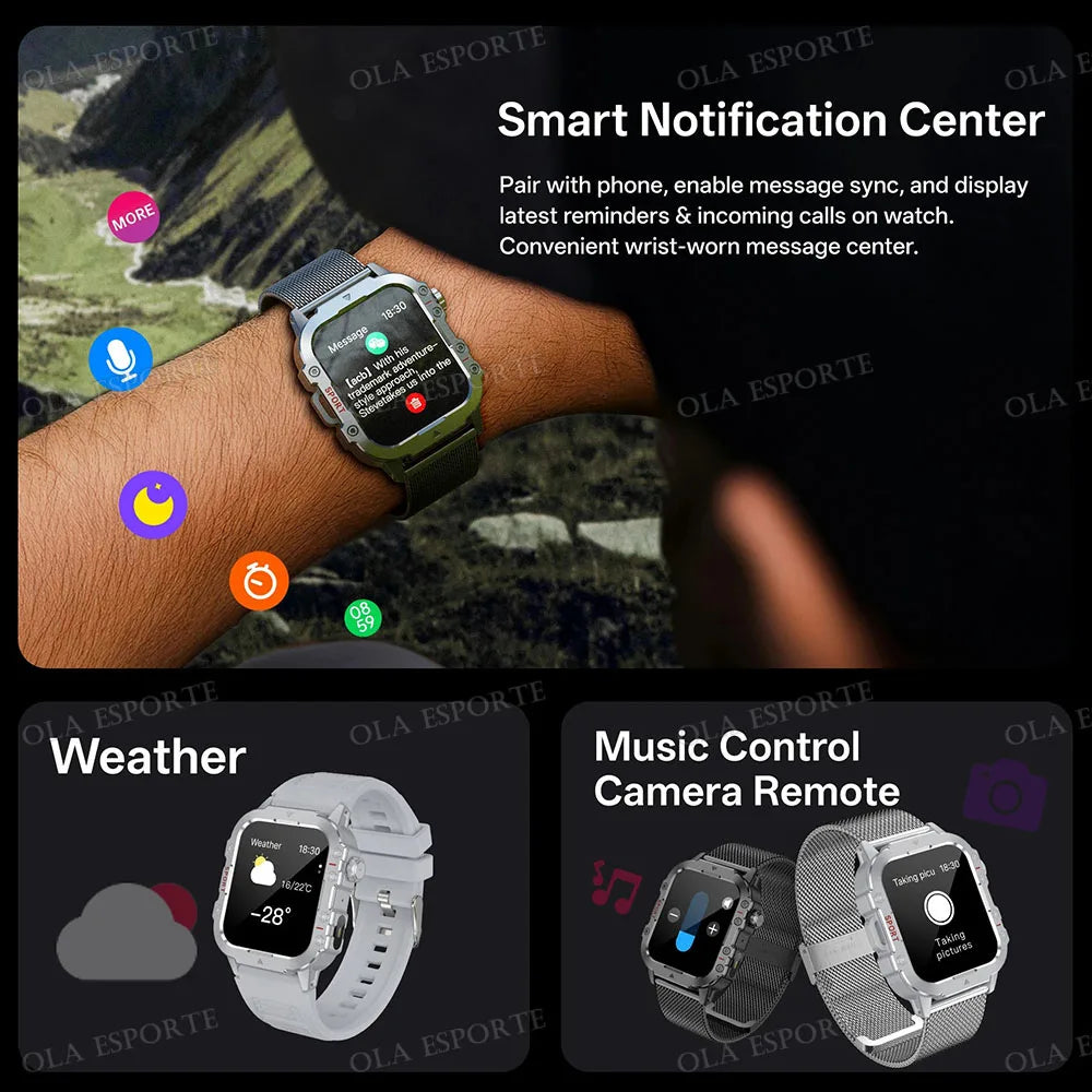 2025 New Military Smart Watch Men IP67 3ATM Waterproof Outdoor Sports Fitness Tracker Health Monitor 1.44Inch BT Call Smartwatch