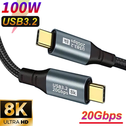 PD100W USB 3.2 20Gbps Type C to Type C Cable 8K 60Hz ThunderBolt 3 Data Cord for iPhone 15 Pro Max MacBook Samsung 1m 2m 3m