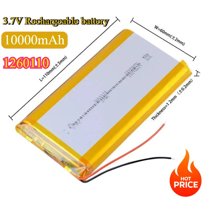 3.7V 10000mAh 1260110 Li-polymer Battery Lithium Polymer Rechargeable Batteries for Toy Power Bank GPS Laptop Camping Lights Diy