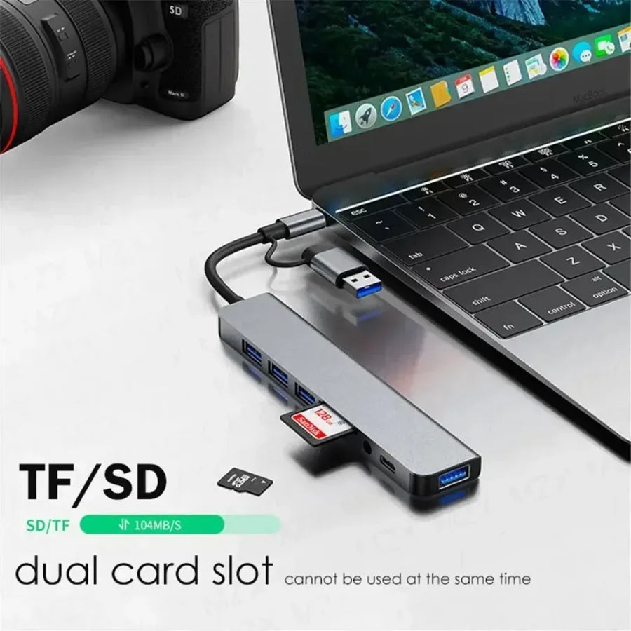 7/8 in1 USB C Hub Expander Multiport Adapter Type C Splitter Dock USB 3 Port for Xiaomi Phone Tablet Fast Data Transfer Charging