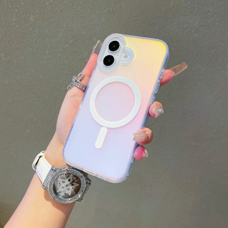 NEW For Iphone 17 Pro Max Laser Color-Changing Matte Phone Case 17Pro Magnetic Cover 17Air Gradient Colors cases Sun Set Sky