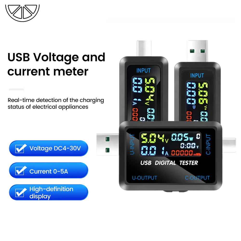 Fast Charging Tester 10 in 1 USB 4.5-36V 0-8A Voltmeter Current Voltage Meter Volt Ammeter Detector Power Bank Charger Indicator