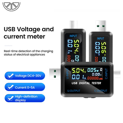 Fast Charging Tester 10 in 1 USB 4.5-36V 0-8A Voltmeter Current Voltage Meter Volt Ammeter Detector Power Bank Charger Indicator