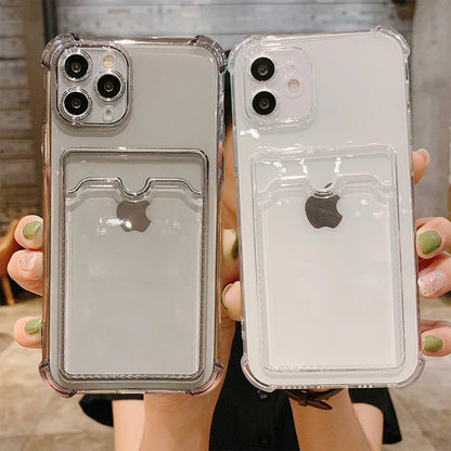 Luxury Card Bag Holder Clear TPU Case For iPhone 11 12 13 mini 14 15 Plus 15 Pro Max XR X XS Max Shockproof Cover Cases