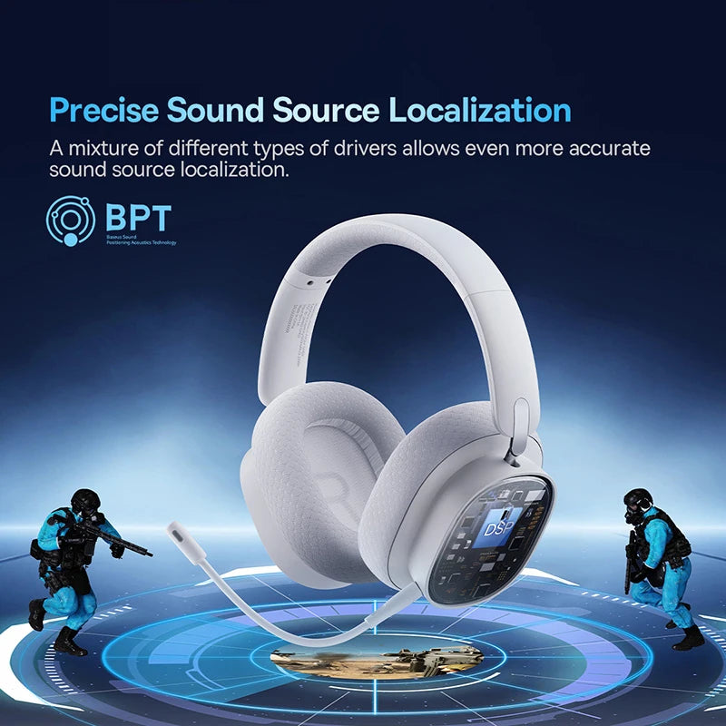 Baseus GH02 Wireless Gaming Headsets with Mic Headphones Bluetooth 5.3 40mm Driver 2.4G/Wireless/Cable RGB Overhead Headphone
