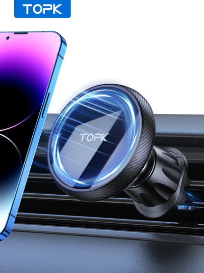 TOPK for Magsafe Car Phone Holder,Powerful Magnetism Premium Quality Single-Hand Operation Metal Hook Magnetic Car Phone Mount