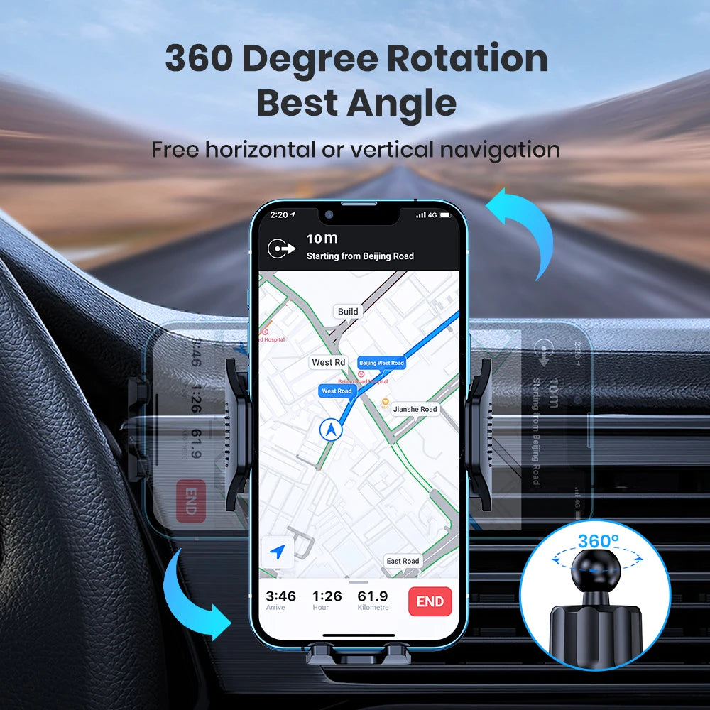 TOPK Super Stable Car Phone Holder Mount, Air Vent Cell Phone Holder for Car, Upgraded Metal Hook Clip, 360° Rotation, Universal
