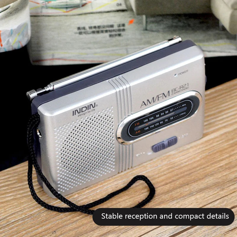 BC-R21 Portable AM FM Radio Receiver Player Built-in Speaker with a Standard 3.5MM Headphones Handheld Lightweight Ultra Thin