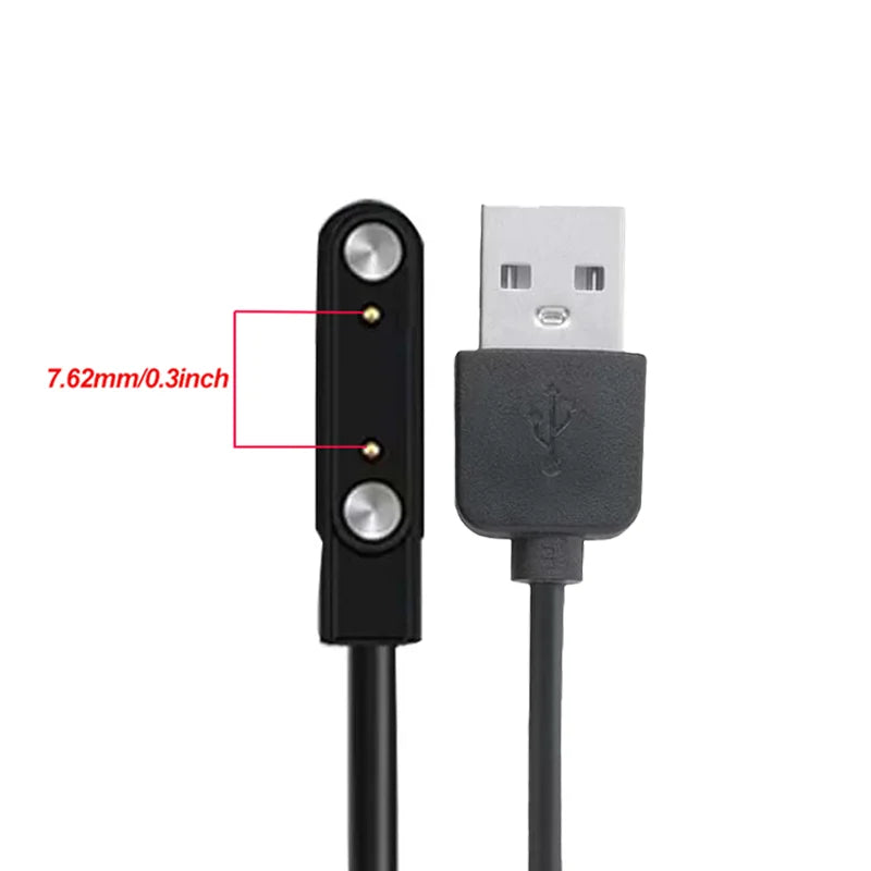 USB Charging Cable And Adapter for Smartwatches, Featuring a 2-Pin And 4-Pin Dock for Power Connection.
