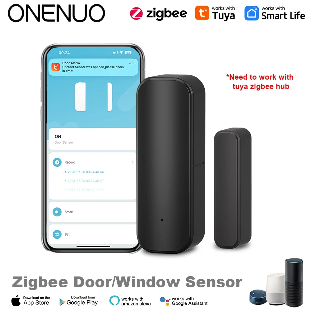 Tuya WiFi or ZigBee Door Window Sensor Smart Home Wireless Door Open Close Detector APP Remote Alarm Work with Alexa Google Home
