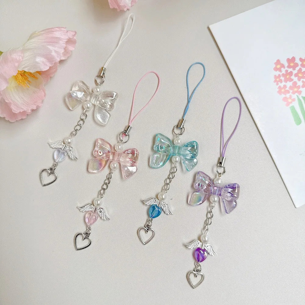 1pcs Phone Charm HYun Phone Chain Trendy Pendant Bow Lanyard Mobile Phone Strap Sweet Girl Key Cord Mobile Lanyard Jewelry Gift