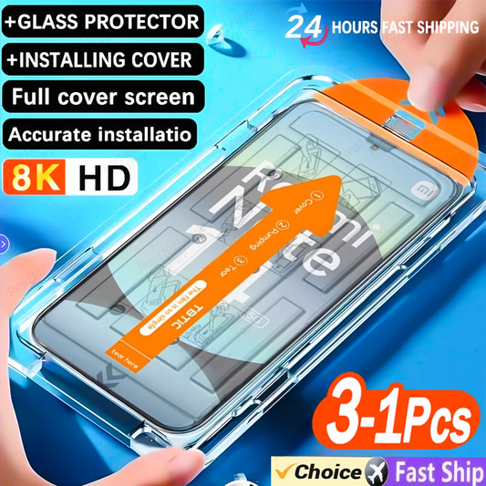 3-1PCS Ultra HD 8K Tempered Glass For Xiaomi Redmi Note 14 13 12 11 10 Pro Redmi 13C Screen Protector Easy Install Dust-Free Box