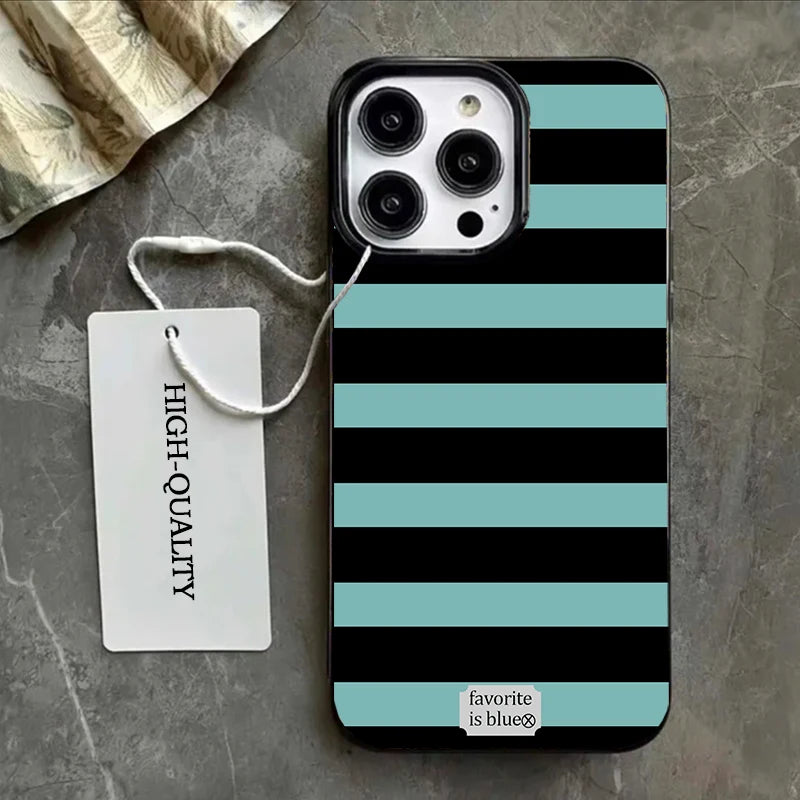 Blue Stripe Luxury Phone Case For iPhone 16 17 ProMax 15 14 13 12 11 Pro Niche Y2K Phone Cases Fundas