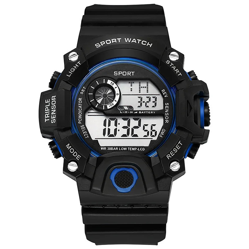 Fashion Men's Watch Sports Electronic Wristwatch Large dial Multifunctional Waterproof Luminous Alarm Kids Male's Military Watch