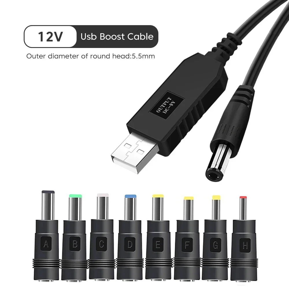 WiFi Power Bank Cable - USB to DC 5V/12V Boost Converter Cord for Router/Modem/Speaker, Portable Charging Adapter