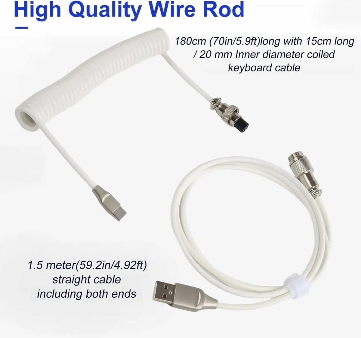 USB Type C Coiled Cable for Mechanical Keyboard, 3M Max Aviator Aviation Connector Cord for Desktop Computer