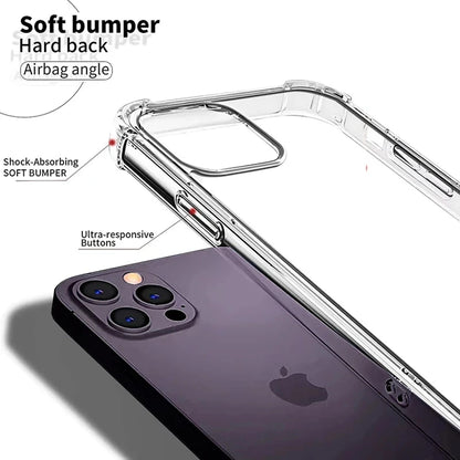 Phone Case For iPhone 17 16 15 14 13 12 11 Air Pro Max Luxury Shockproof Clear Silicone Bumper Transparent Slim Shell Back Cover