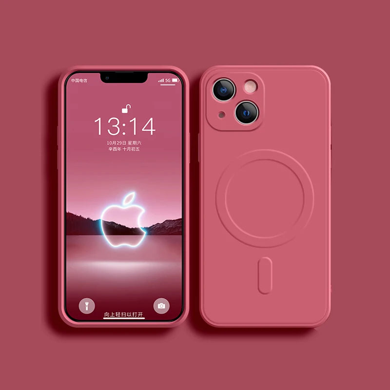 For Magsafe Magnetic Wireless Charge Case For iPhone 14 13 12 11 15 Pro Max Mini XR X S 7 8 Plus Soft Liquid Silicone Back Cover