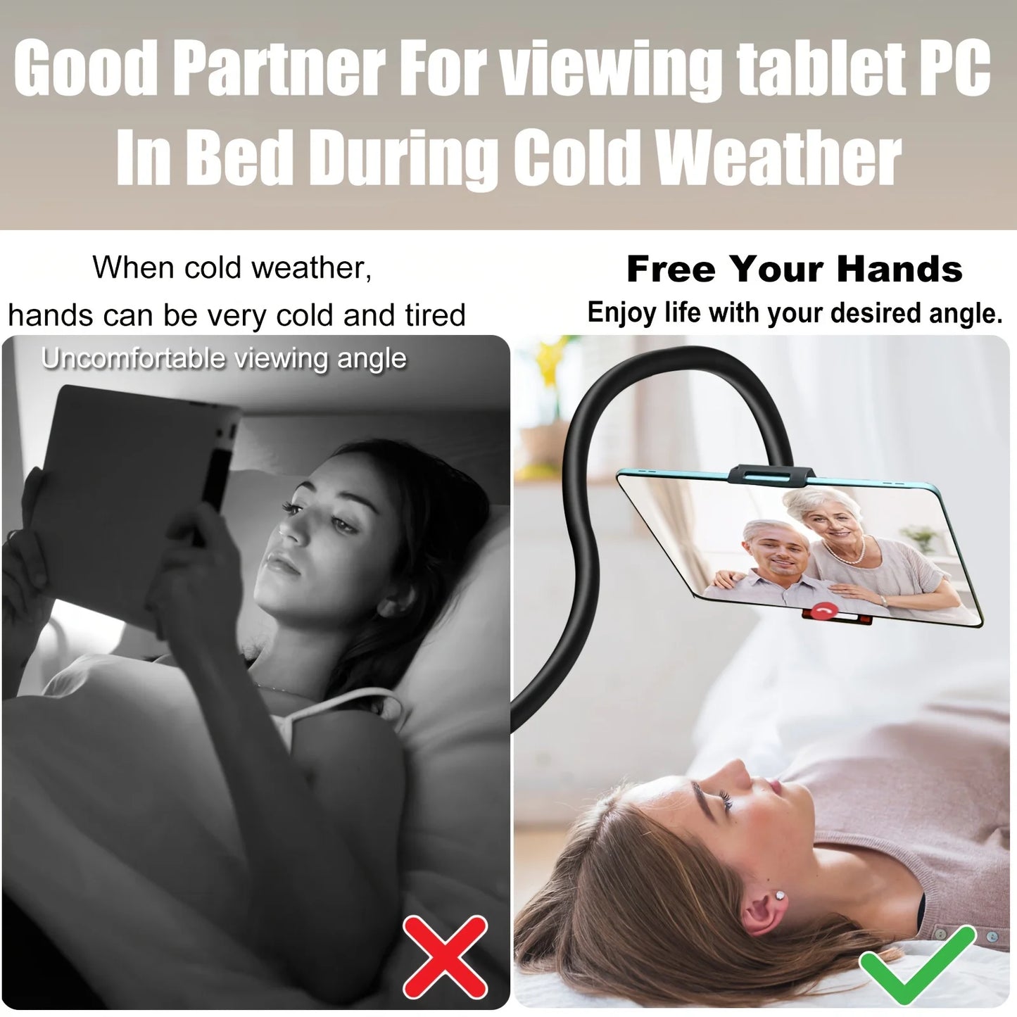Universal 360-Degree Rotating Tablet Phone Holder with Adjustable Spiral Base, Flexible Stand for Desktop and Bed Use