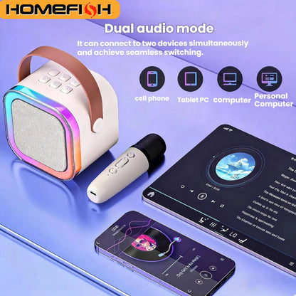 HOMEFISH K12 Karaoke Machine Portable 5.3 PA Speaker System with 1-2 Wireless Microphones Home Family Singing Children's Gifts